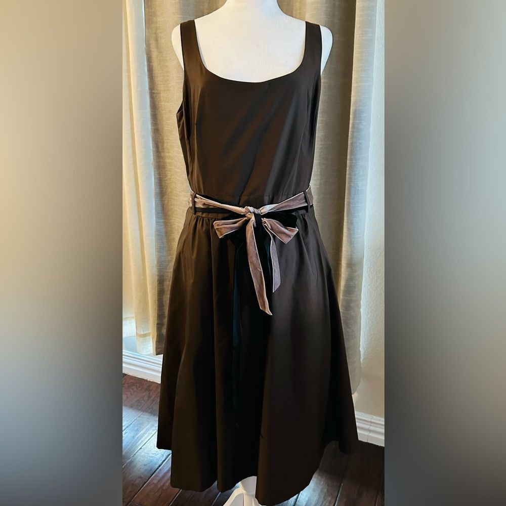 Banana Republic Chocolate Brown Fit & Flare Dress | Velvet Bow + Tulle Slip